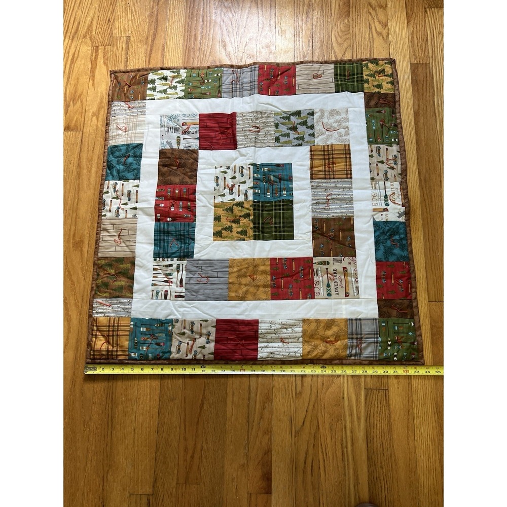 Handmade Baby Quilt Camping Adventure Theme Crib Stroller Blanket 33x33